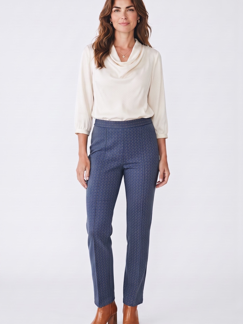 Ann Taylor Blue with red Patterned Straight-Leg Trousers